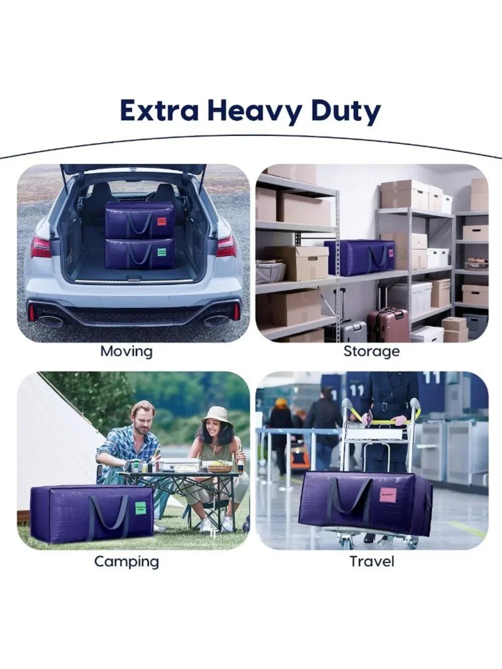 Heavy Duty 6 Pack Moving Bags with Zipper, Waterproof Storage Totes for College